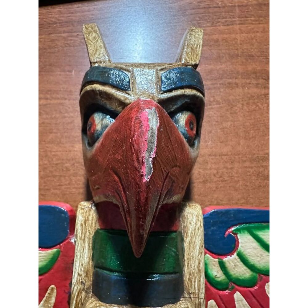 Handcrafted Northwest Coast Style Eagle Totem Pole Sculpture 20 Inches Tall - Picture 8 of 8